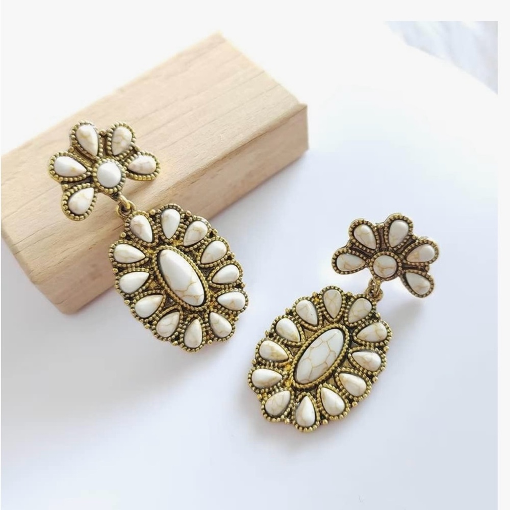Gold and Cream Turquoise Inspired Earrings